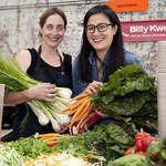 Alex Herbert (left) and Kylie Kwong at the Farmers Market in Eveleigh. Picture: Nikki To.