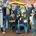 Market traders with councillors Joanne Hadley and Pete Allen