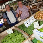 John Brett (l), of Hatfield and Roy Penketh, of Wheatley Hills, on behalf of Jackson's Prdouce at Doncaster Market. Picture: Andrew Roe