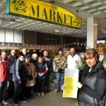 Hazel Kent with the petition, right, and some of the other stallholders at Bracknell Market