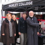 Carole Powell, Ela Piotrowska, Helen Santer,  and Professor John Stephens, with the new Morley College branded stalls