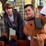 Students from Wakefield College hold a market stall in Pontefract to sell bird boxes that they have made. Pictured: Students Jack Murgatroyd and Chris Williams.