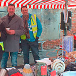 Above: Market organiser Anton Burton is shown in the centre, with Town Team Chair, Jan McTaggart on the left, and stallholder Steve on the right