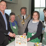 Penzance Country Market Andrew George MP, Beverley Gulson (made the cake), Mayor Phil Rendle, and managers Rachel Fulker and Jordan Jones. 